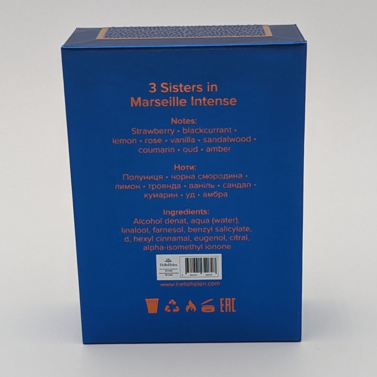 3 Sisters in Marseille : Intense - HelloHelen - Eau de parfum femme - 50ml - boite arrière