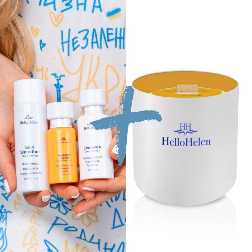 Lot Kit de soins du visage - HelloHelen + Bougie de massage - Champagne, Roses et Fruits - HelloHelen - 170 g