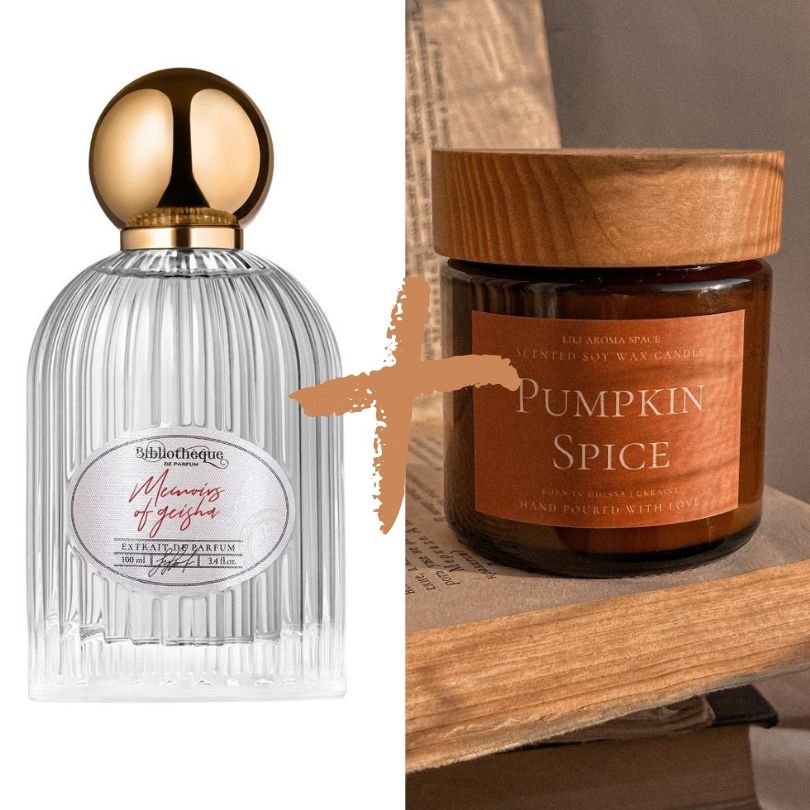 Lot Memoirs of Geisha - Bibliotheque de Parfum - 100ml + Bougie parfumée - Pumpkin Spice - 100 g