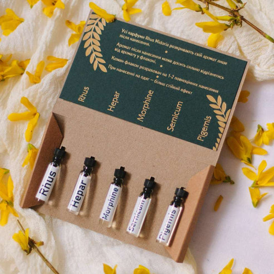 5 Echantillons de parfum bio pour hommes - Rhus Midoria - Echantillons homme - parfum bio - parfum naturel - sans gluten - coffret cadeau - parfum - parfum huile essentielle - parfum personnalisé