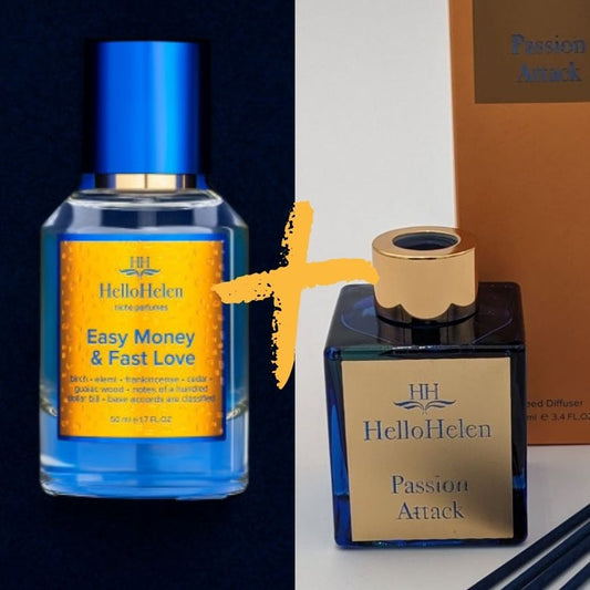 Lot Easy Money & Fast Love - HelloHelen - 50ml + Diffuseur maison Passion Attack - HelloHelen - 100 ml