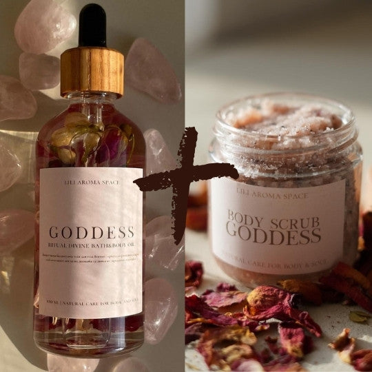 Lot Huile parfumée corps - Goddess 100 ml  + Gommage pour le corps naturel - Goddess - 280 g