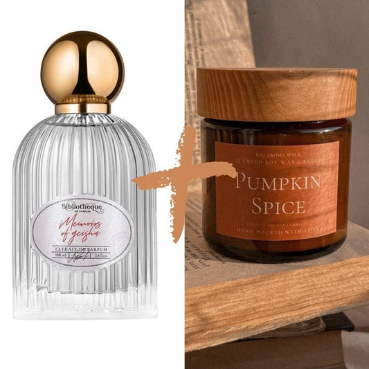 Lot Memoirs of Geisha - Bibliotheque de Parfum - 100ml + Bougie parfumée - Pumpkin Spice  - 100 g